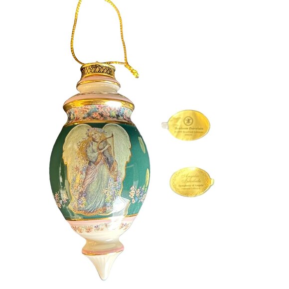 Bradford 1999 Harmony's Hymn Symphony of Angel  Green Porcelain Angel Christmas - Picture 4 of 11